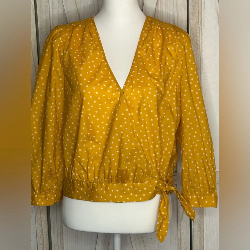Madewell Yellow Polka Dot Wrap Blouse